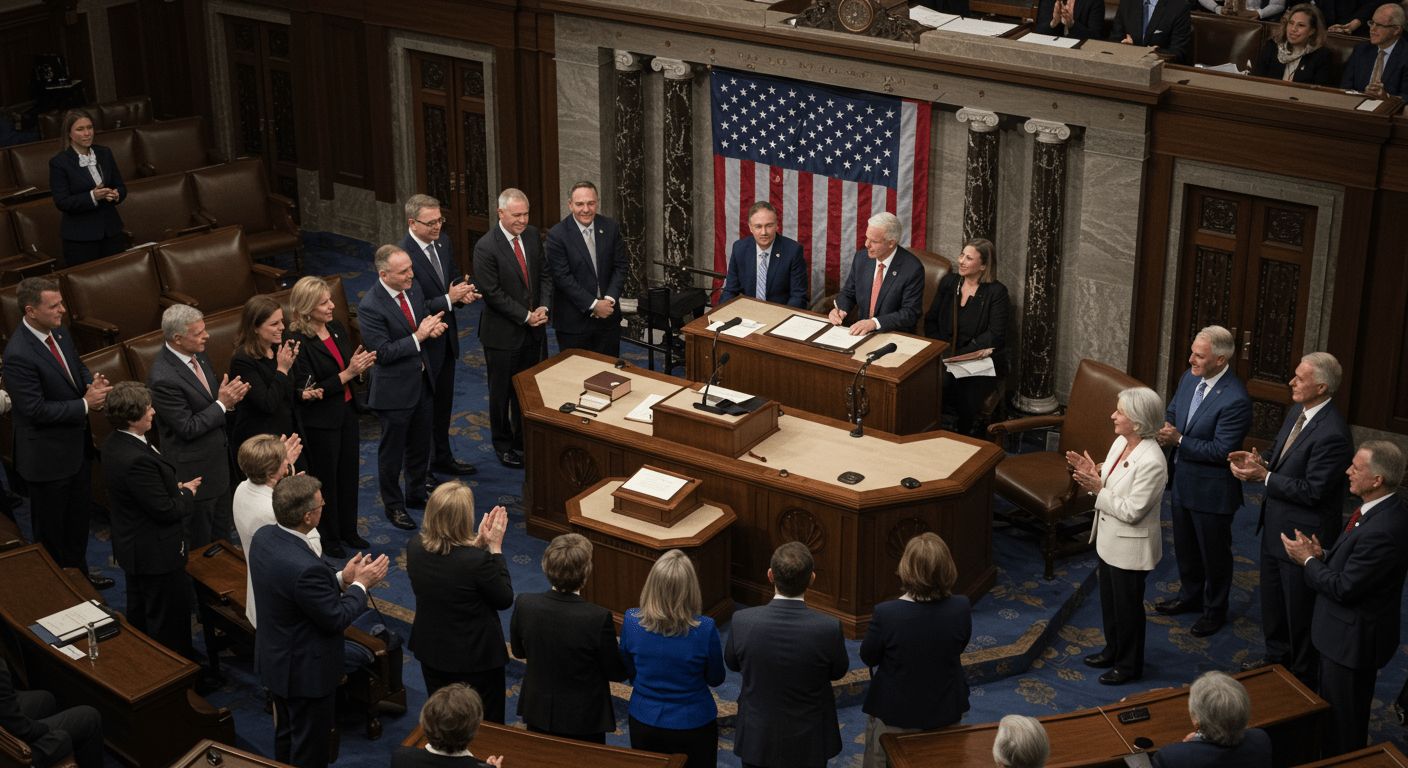 A governmental scene passing the Tax Cuts and Jobs Act of 2017.